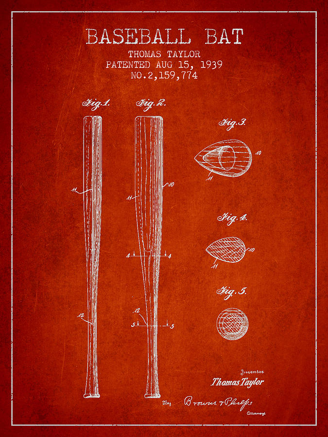 Vintage Baseball Bat Patent From 1939 Digital Art