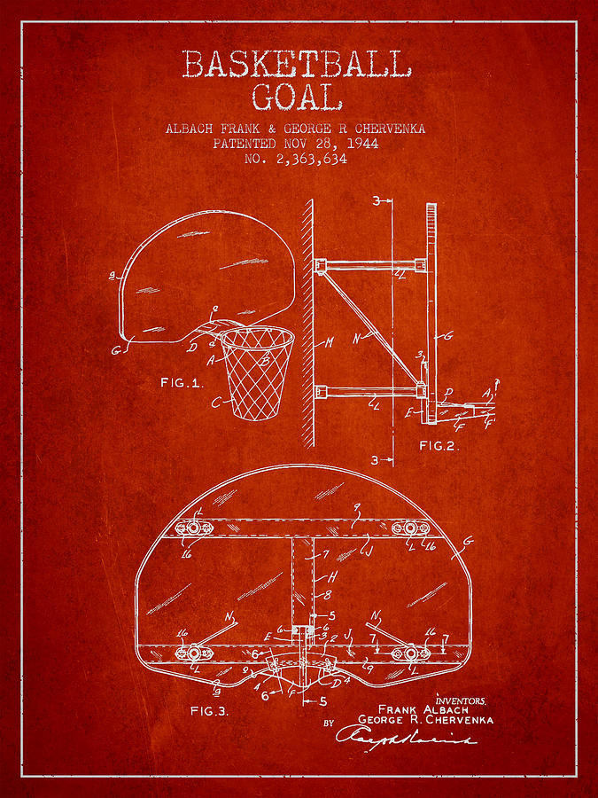 Basketball Digital Art - Vintage Basketball Goal patent from 1944 #5 by Aged Pixel