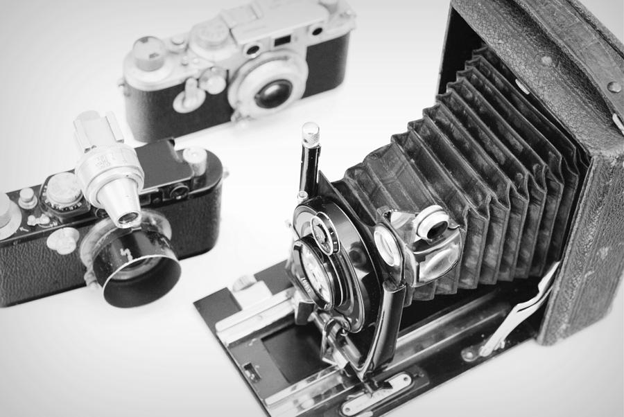 Black And White Photograph - Vintage Cameras #2 by Chevy Fleet