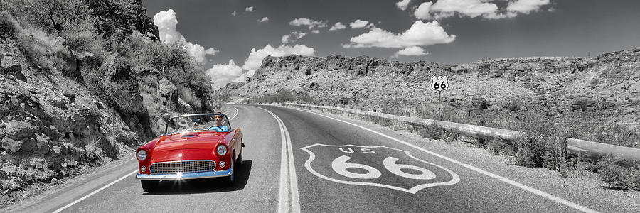 Transportation Photograph - Vintage Car Moving On The Road, Route #2 by Panoramic Images