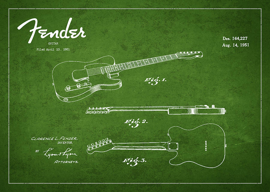 Music Digital Art - Vintage Fender Guitar Patent Drawing from 1951 #5 by Aged Pixel