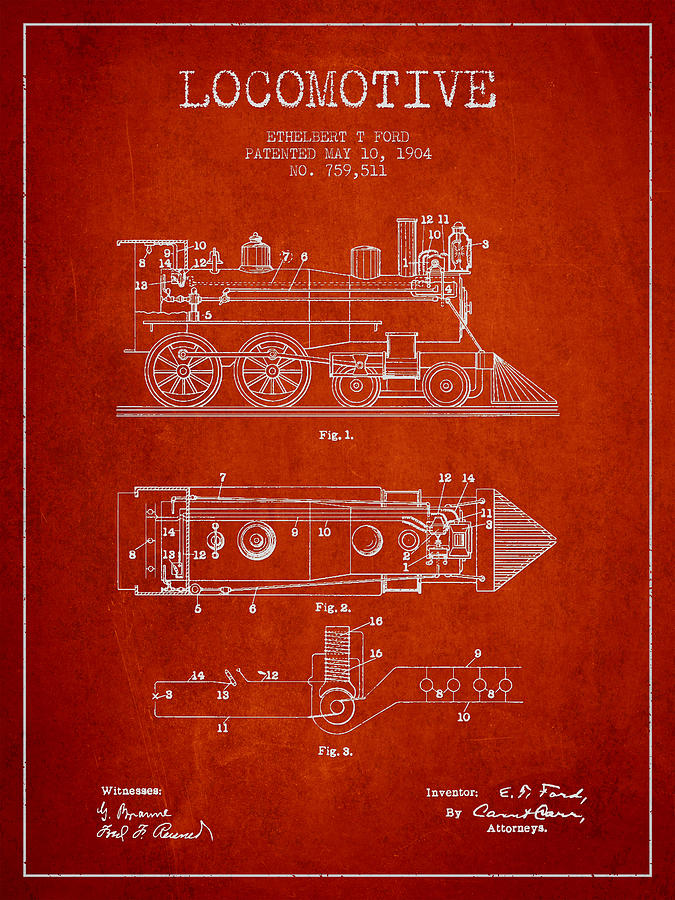 Vintage Digital Art - Vintage Locomotive patent from 1904 #3 by Aged Pixel