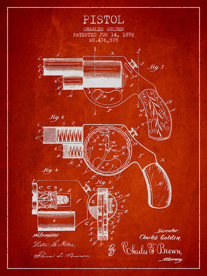 Vintage Digital Art - Vintage Pistol Patent from 1892 #3 by Aged Pixel