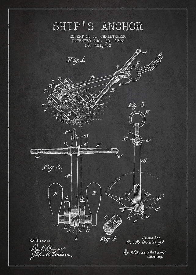 Vintage Digital Art - Vintage ship Anchor patent from 1892 #2 by Aged Pixel
