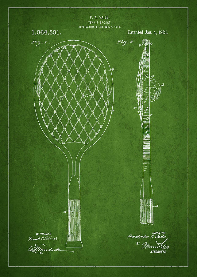 Tennis Digital Art - Vintage Tennnis Racketl Patent Drawing from 1921 by Aged Pixel
