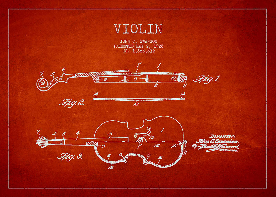 Vintage Violin Patent Drawing From 1928 Digital Art