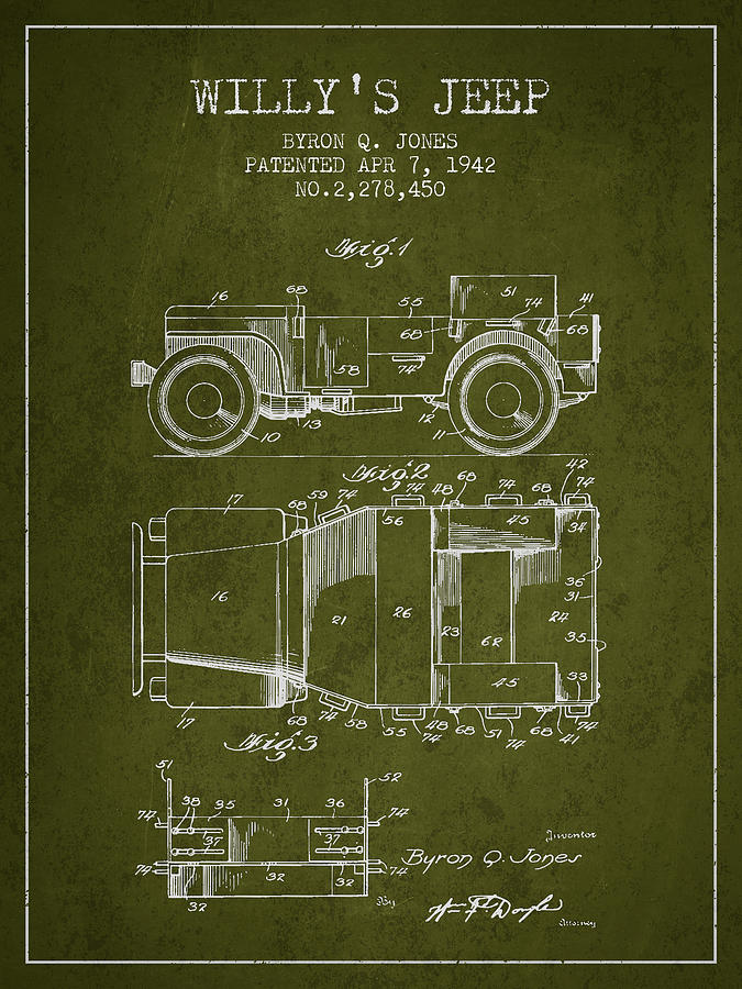 Vintage Digital Art - Vintage Willys Jeep Patent from 1942 #4 by Aged Pixel