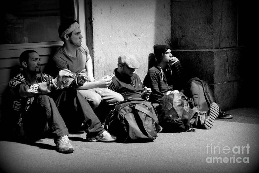 Black And White Photograph - Waiting - The Sidewalks of New York by Miriam Danar