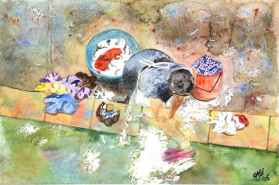 Watercolor Painting - Washing by Joyce Ann Burton-Sousa