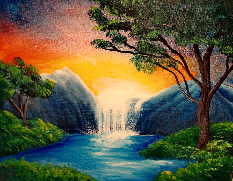 ArtStation - Prompt: Japanese Waterfalls Painting
