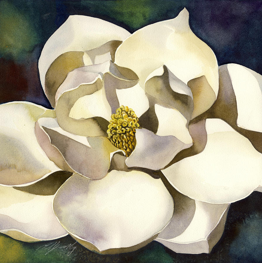 White Magnolia With Blues #3 Painting by Alfred Ng