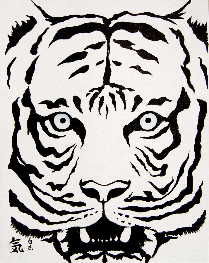 Black And White Painting - White Tiger #2 by Nozomi Takeyabu