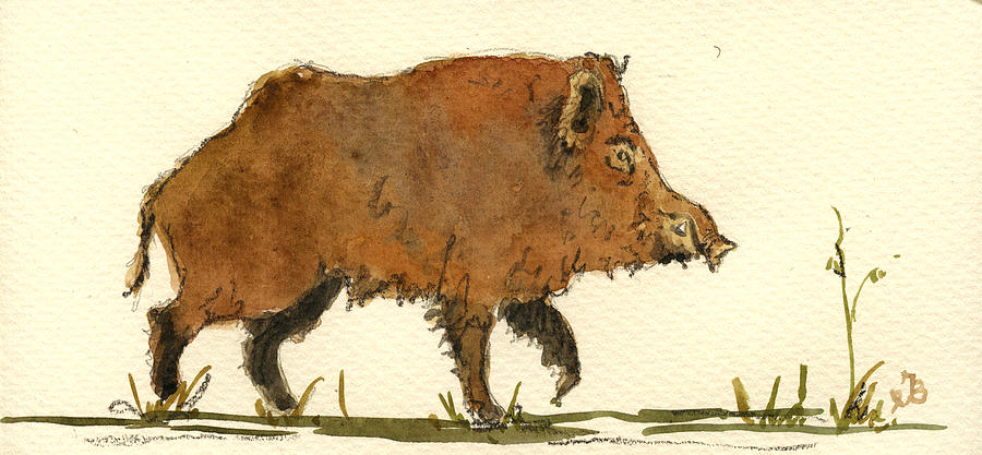 Wildlife Painting - Wild boar #2 by Juan  Bosco