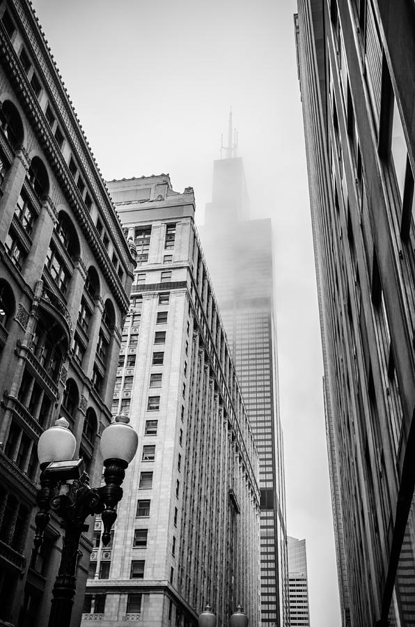 Willis Tower in the Clouds - Black and White #2 Photograph by Anthony Doudt