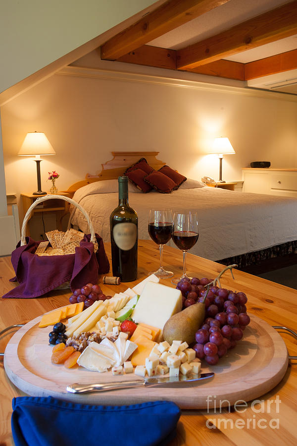 Wine and cheese in a luxurious hotel room. #2 Photograph by Don Landwehrle
