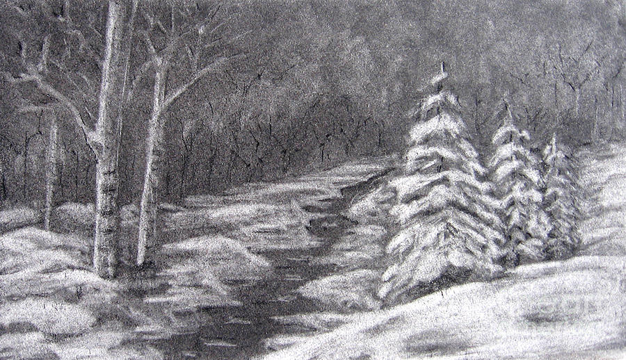 Winter Drawing - Winter Scene #2 by Patricia Januszkiewicz