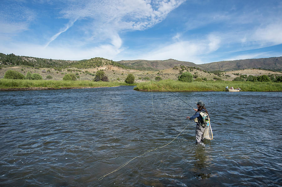 Woman Fishing In River, Colorado, Usa Photograph by Jennifer Magnuson ...