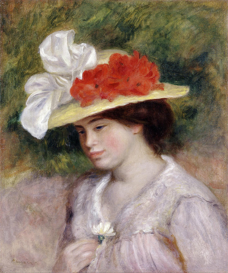 Woman in a Flowered Hat #4 Painting by Pierre-Auguste Renoir