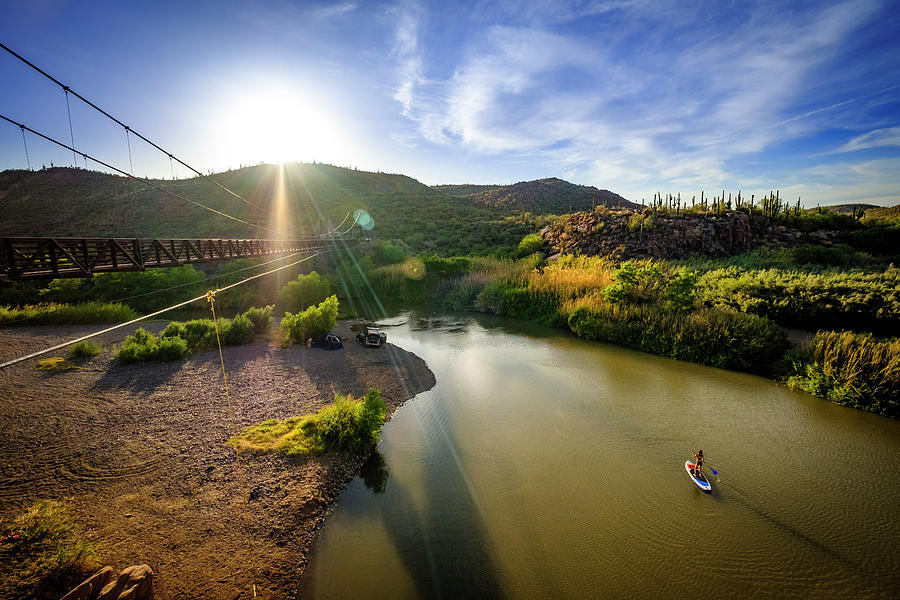 Nature Photograph - Woman Paddleboarding On Verde River #2 by Kyle Ledeboer
