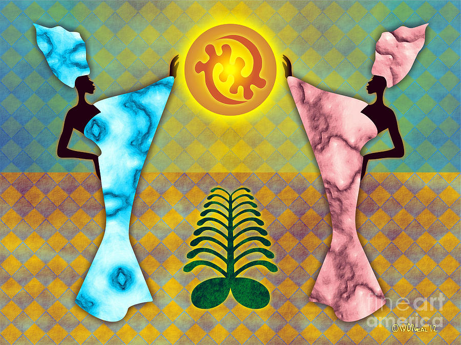 Pattern Digital Art - 2 Women And The Sun - v. 2 by Walter Neal
