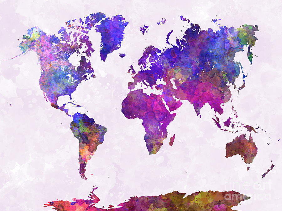 World map in watercolor #3 Painting by Pablo Romero - Pixels