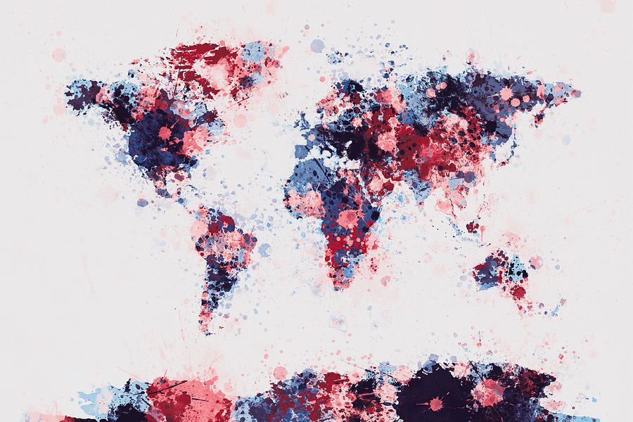 World Map Paint Splashes #2 Digital Art by Michael Tompsett