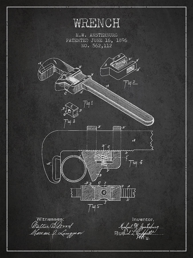 Vintage Digital Art - Wrench patent Drawing from 1896 #3 by Aged Pixel