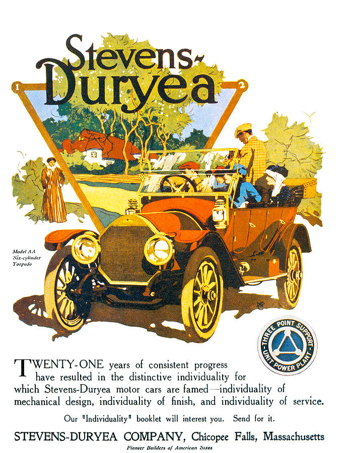 Stevens Duryea Automobile Photograph by Vintage Automobile Ads and Posters