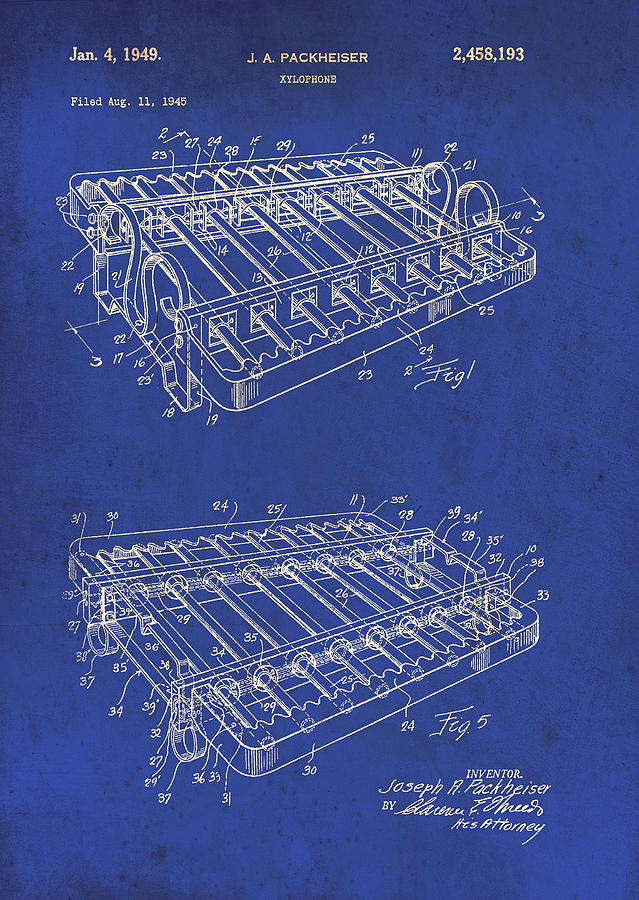 Vintage Drawing - Xylophone Patent 1949 #2 by Mountain Dreams