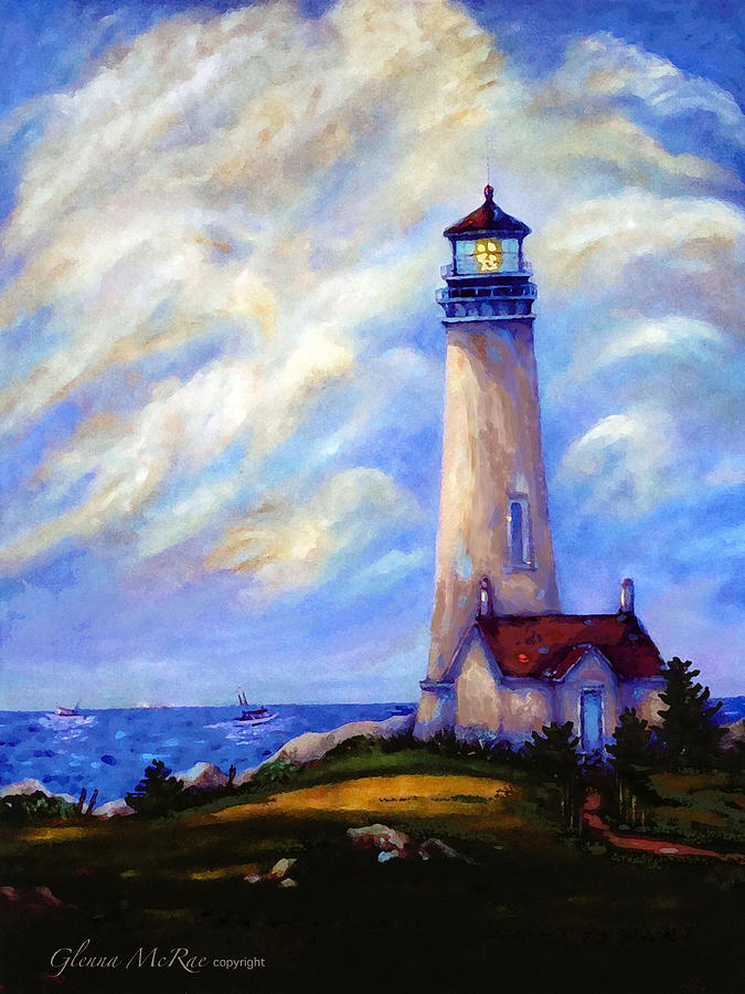 Boat Painting - Yaquina Head Lighthouse Oregon #2 by Glenna McRae