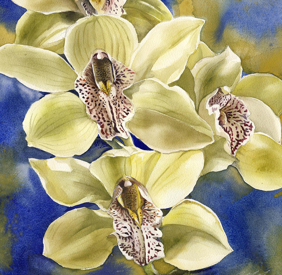 Yellow Cymbidium Orchid #2 Painting by Alfred Ng