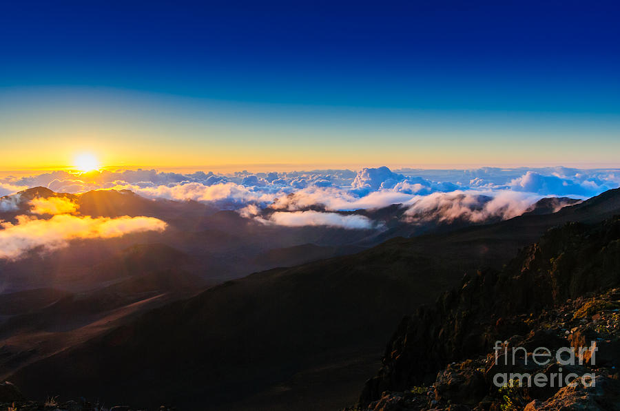Haleakala National Park Photograph - Clouds at sunrise over Haleakala Crater Maui Hawaii USA #20 by Don Landwehrle