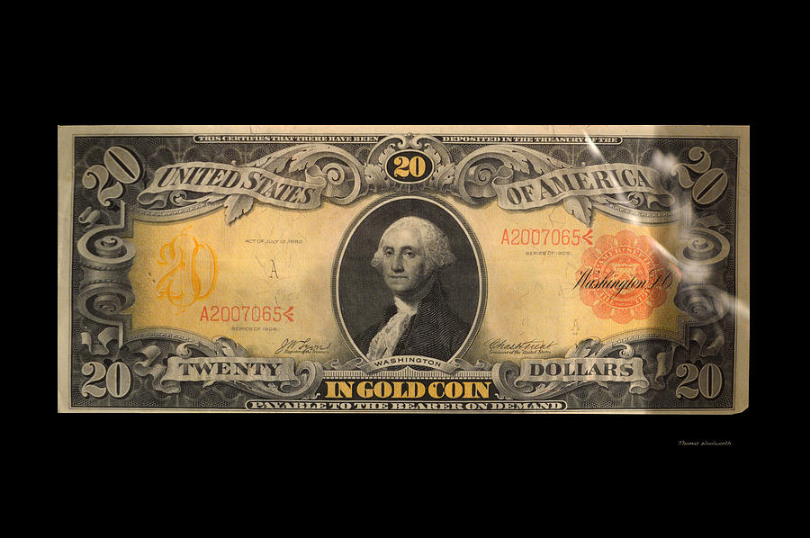 20 Dollar US Currency Pay In Gold Coin Bill Photograph by Thomas Woolworth