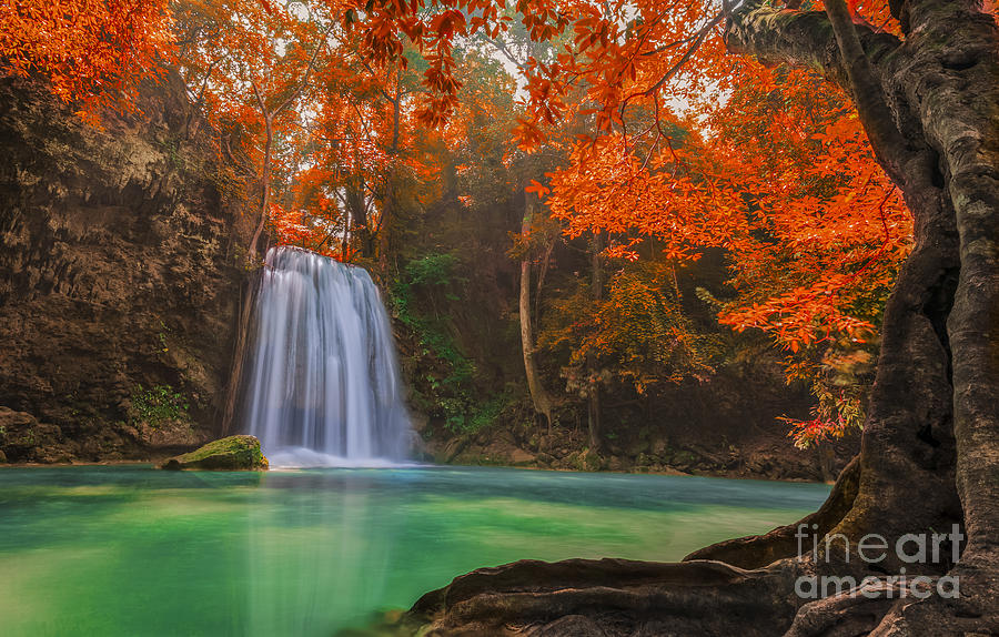 Cool Photograph - Erawan Waterfall #20 by Anek Suwannaphoom