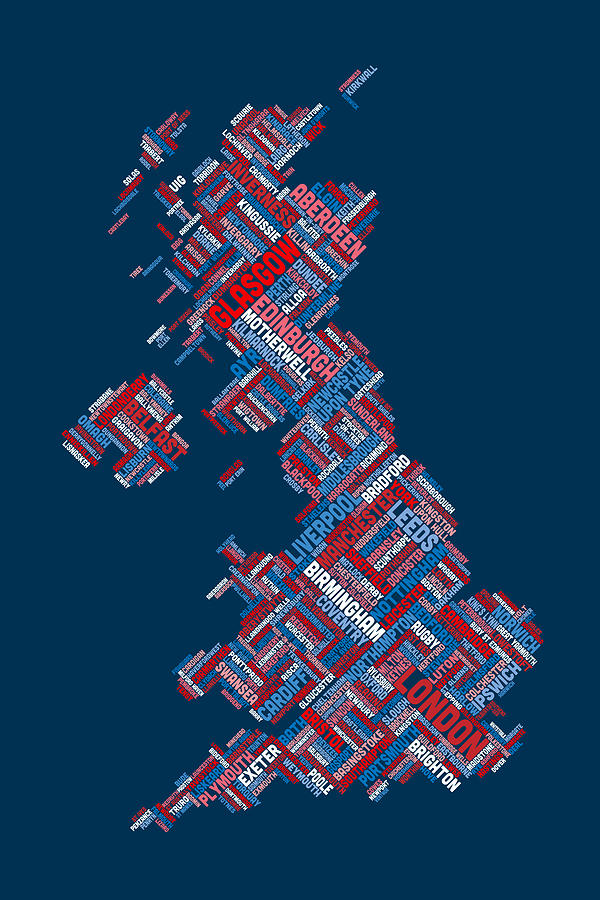 Great Britain UK City Text Map #20 Digital Art by Michael Tompsett