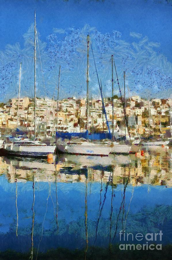 Reflections in Mikrolimano port #22 Painting by George Atsametakis