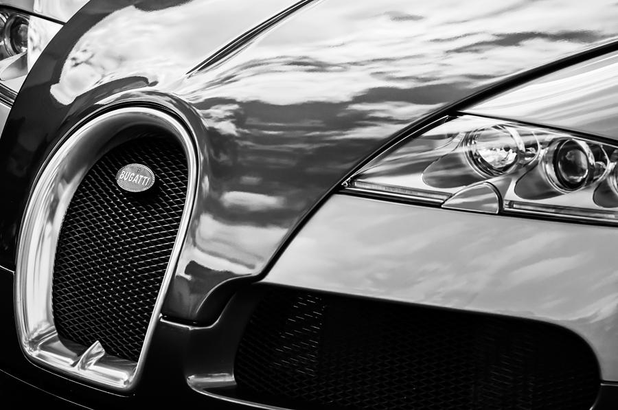 2008 Bugatti Veyron Grille Emblem -0621bw Photograph by Jill Reger