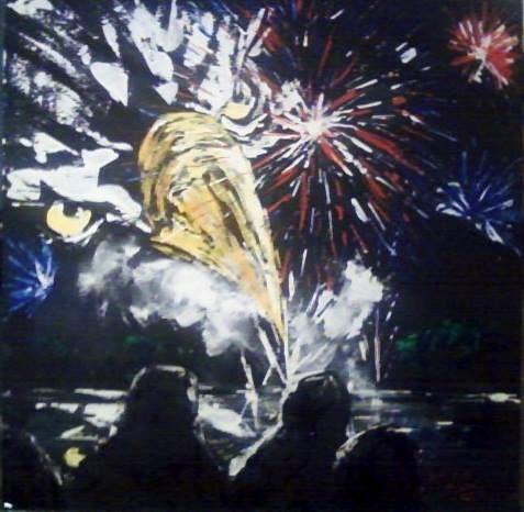 2012 Harrisonville fireworks Painting by Patricia Olson