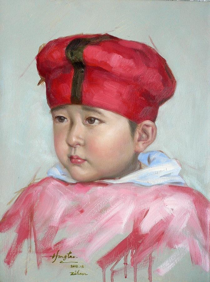  Original Oil Painting Art-cute Baby#16-2-5-20 Painting by Hongtao Huang