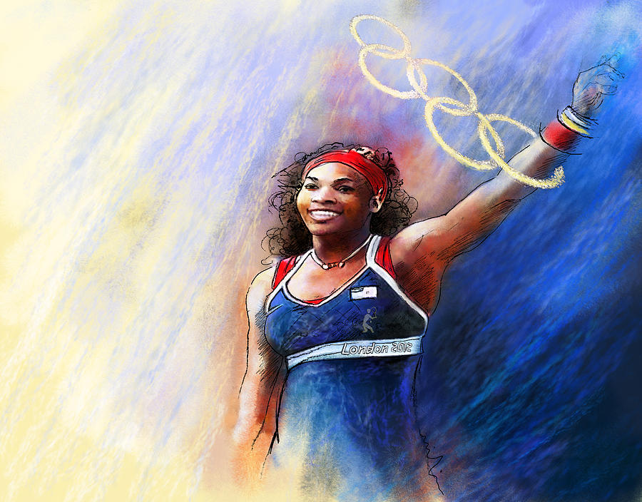2012 Tennis Olympics Gold Medal Serena Williams Painting by Miki De Goodaboom