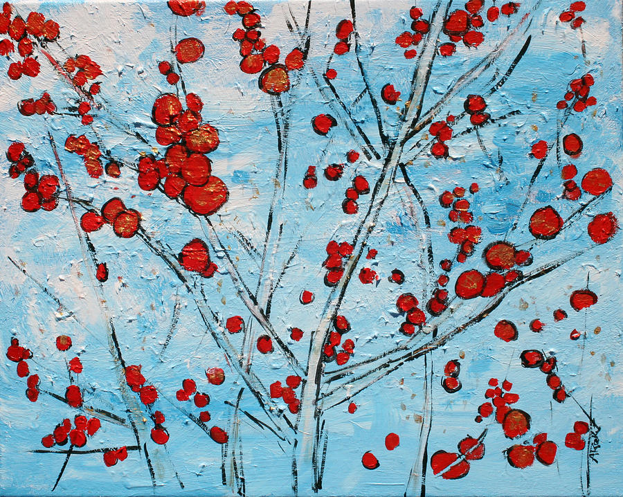 Light Blue Painting - 2014 44 Red Berries and Blue Sky at U S Botanic Garden in Washington D C by Alyse Radenovic