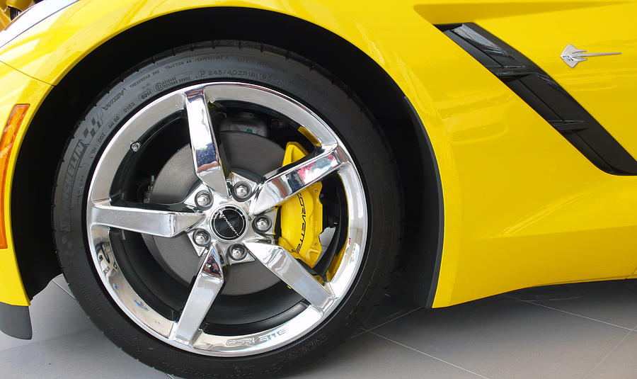 2014 Corvette Stingray Front Wheel Yellow Photograph by Katy Hawk