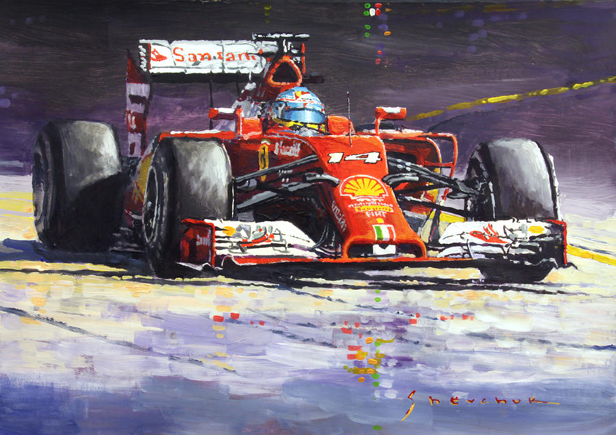 Acrilic Painting - 2014 Ferrari F14T Fernando Alonso  by Yuriy Shevchuk