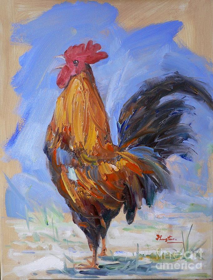 2014 Original Impression Oil Painting - Big Cock On Canvas Panel By Hongtao Painting by Hongtao Huang