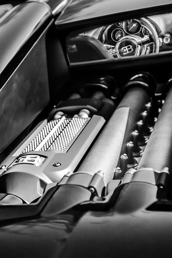 2015 Bugatti Veyron Legend Engine -0460bw Photograph by Jill Reger
