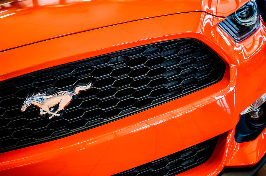 Car Photograph - 2015 Ford Mustang Prototype Grille Emblem -0092c by Jill Reger