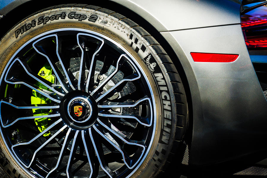 Transportation Photograph - 2015 Porsche 918 Spyder e-Hybrid Wheel -0130c by Jill Reger