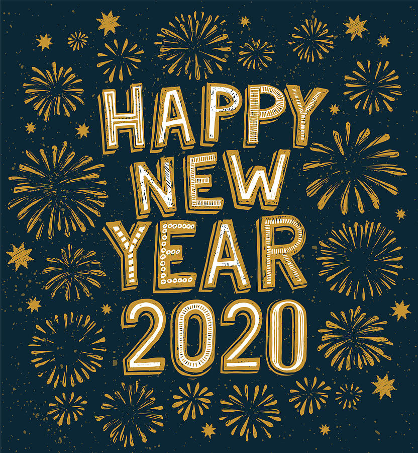 2020 Happy New Year Doodle, Fireworks On Background Drawing by Wujekjery
