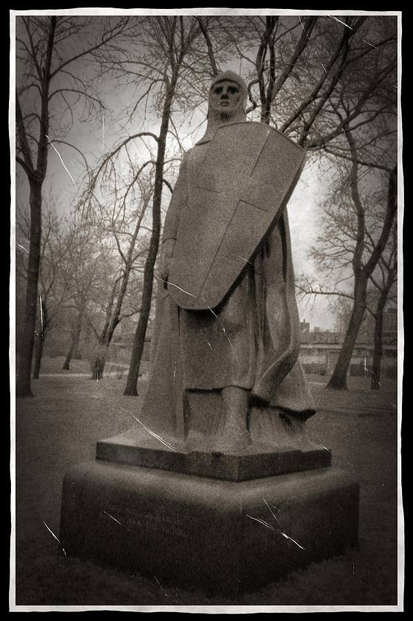 20th Century Gothic Revival Knight Statue Old Photo Look Chicago Photograph