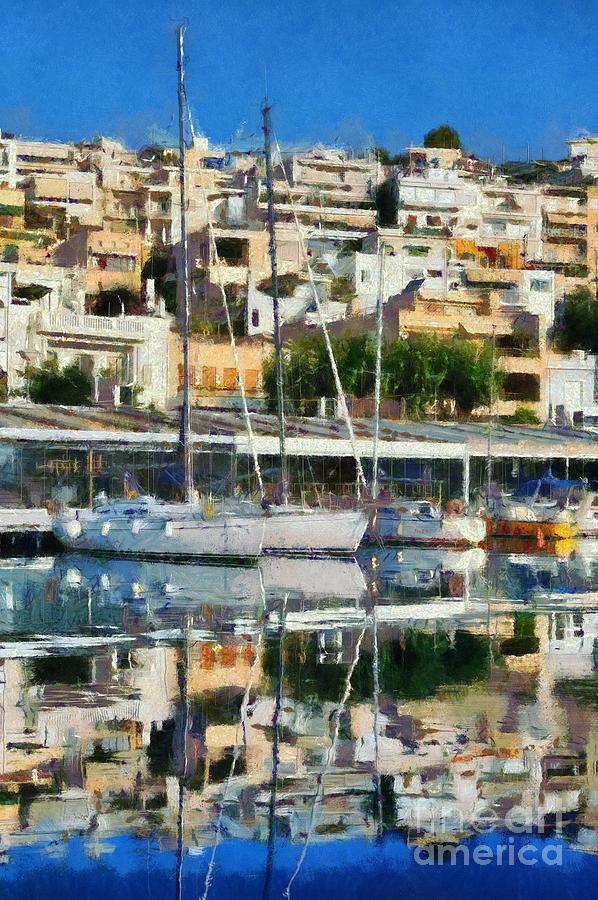 Reflections in Mikrolimano port #23 Painting by George Atsametakis